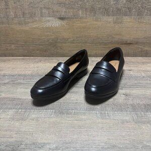 Clarks Hamble Black Leather Penny Loafers Women's Size 9.5